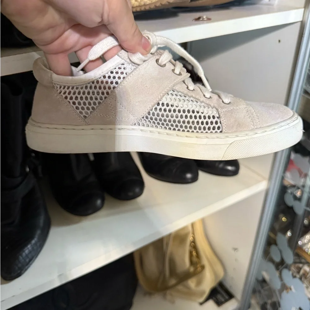Women's Chanel Cream Lace-Up Sneakers